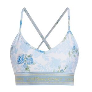LoveShackFancy blue floral workout bra